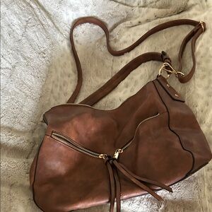 Everyday Brown Shoulder Bag with Tassel Zip Detail